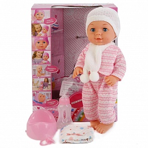 Пупс 40 см с аксессуарами, 3 функции, пьет и писает, закрывает глазки (Карапуз, Y40BR-KN-RU (8))